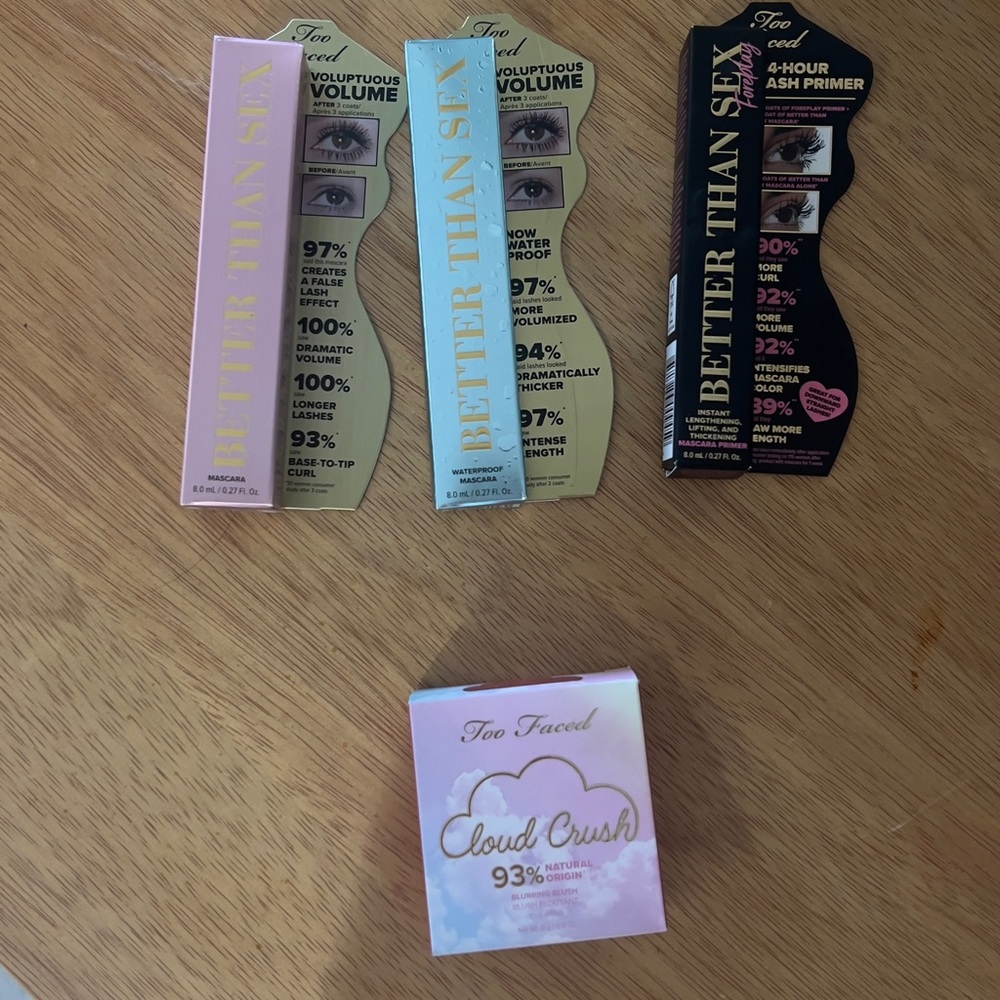 Too faced mascaras + primer + blush NEW